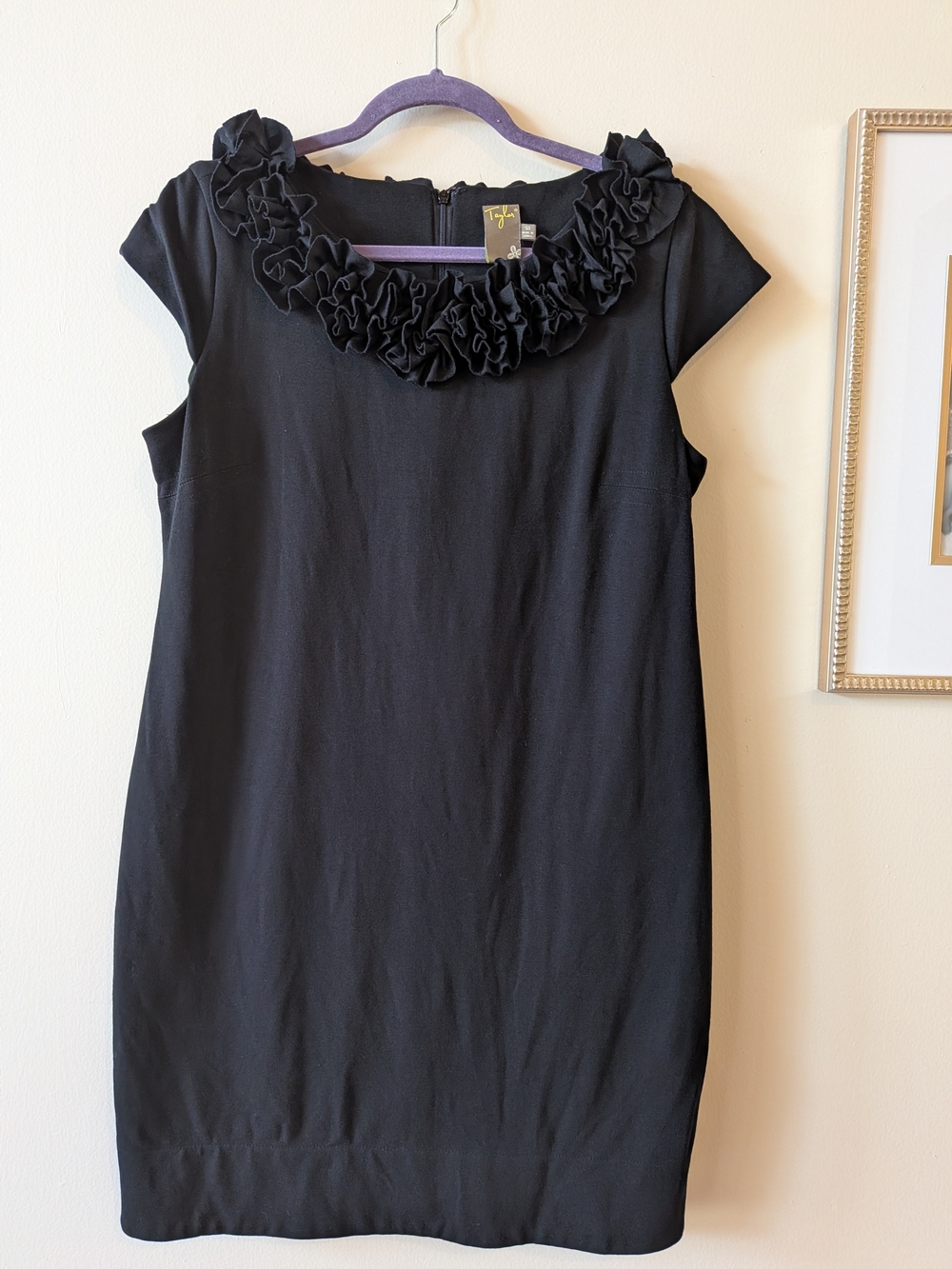 Taylor Black Ruffle Collar Dress, Sz. 14
